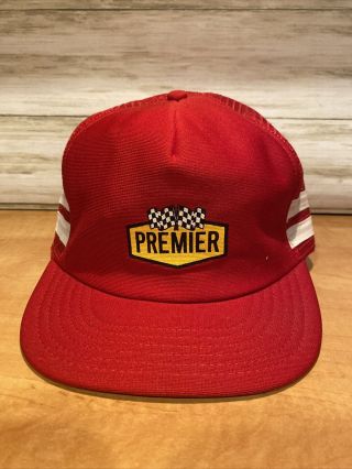 Vintage Trucker Hat Mesh Two Stripe Premier Racing Indy Usa Made