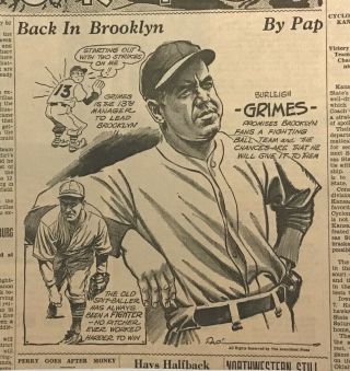 1936 Newspaper Panel " Back In Brooklyn " - Burleigh Grimes,  13th Dodgers Manager