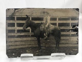 Antique Tintype Vintage Photo Cowboy Horse Riding Western Read Sfa