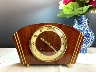 Overhauled,  Lovely 1960s Fhs Antique/vintage Ting - Tang Mantel Clock,  Key,  Gwo