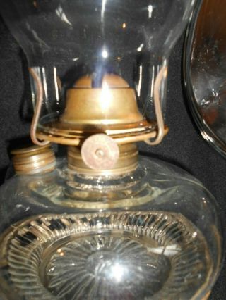 Antique Cast Iron Wall Bracket Oil Lamp and Mercury Reflector Oil Burner Chimney 2