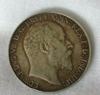 Antique Solid Silver British Edward Vii One Florin / Two Shillings Coin 1902 Vgc