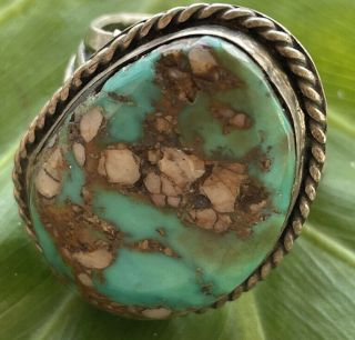 Vintage Old Pawn Massive Bold Turquoise Mens Ring Not Sure Of Size Unmarked
