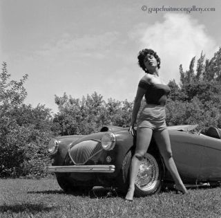 Bunny Yeager Black & White Camera Negative Pretty Model Fran Stacy Sports Car Nr
