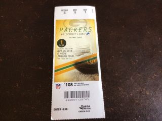 Green Bay Packers Vs Detroit Lions 9/25/2016 Ticket Stub