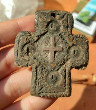 Early Medieval Hihgly Decorated Bone Cross Pendant - 500/1000 Ad
