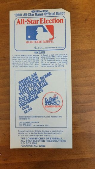 1980 Gillette All - Star Game Official Ballot