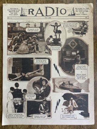 Great Antique 1924 Radio Dealer Advertising Poster Sign Funny &