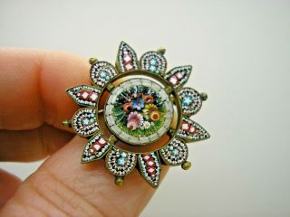 Antique Micro Mosaic Flower Brooch Signed Ps