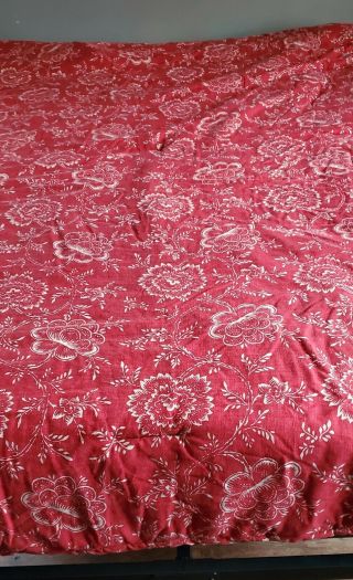 Vintage Ralph Lauren Red White Floral Comforter Blanket Twin Size Blue Label