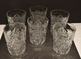 6 Vtg Antique Brilliant American Cut Crystal Whiskey Glass Tumblers 7 Oz