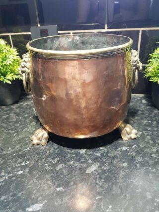 Victorian Hammered Copper Pot,  Claw Feet,  Lions Heads,  Planter,  Ect