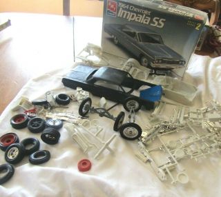 Vintage Toy Car Model Kit Amt 1964 Chevrolet Impala Ss Parts,  Box