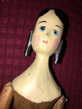 Vintage Unmarked Jointed Wooden Peg Doll 8 Inches Tall