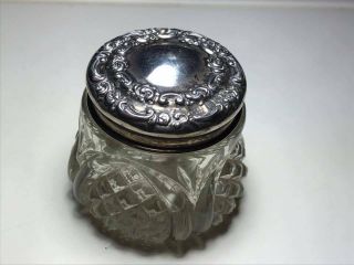 Antique W J Myatt & Co English Sterling Topped Glass Cream Jar