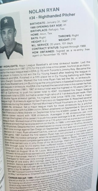 1988 HOUSTON ASTROS Media Guide CRAIG BIGGIO Rookie Ryan Doran Reynolds, 3