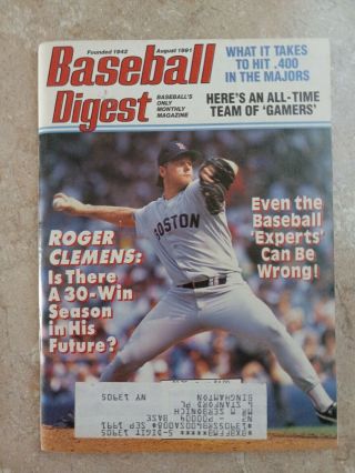 August 1991 Baseball Digest Roger Clemens Boston Red Sox On Cover