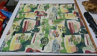 Vintage 1940s Mid Century Abstract Barkcloth Lap Quilt Blanket Tree Design Prop