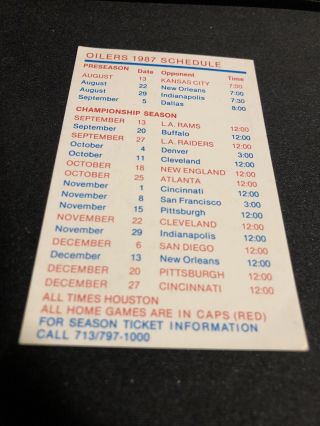 1987 Houston Oilers Football Pocket Schedule Team Version 2