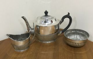 Art Deco Mappin & Webb Silver Plate Teapot,  Jug & Sugar Bowl Set,  Vintage