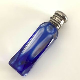 Fine Antique Miniature Bohemian Blue Silver Perfume/scent Bottle Circa 1800’s.