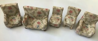 Antique Handmade Dolls House Sofa And Chairs With Handmade Covers