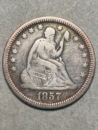 1857 Seated Liberty Silver Quarter Vf