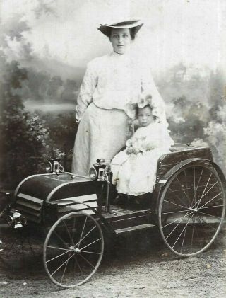 Cabinet Card Photo Woman Baby Child Large Toy Car King Studio Southsea
