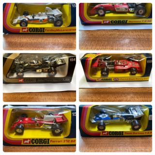 6 Various Vintage Collectible Corgi F1 Formula One Boxed Toy Cars