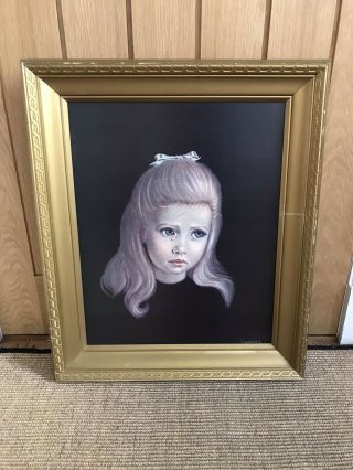 Vintage 1960s Retro Gold Framed Irene Spencer Print “the Teardrop” Sad Eyed Girl
