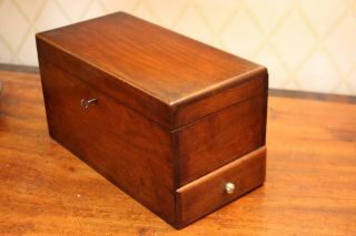 A Simple Antique Wooden Box With Drawer Beneath,  Lock & Key
