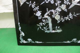 Chinese Black Lacquered Wall Plaque Panel,  Mother of Pearl Inlay Peacock Scene 3