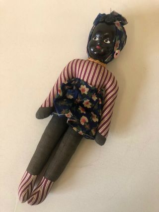 Vintage Black Girl Doll With Rag Doll Body & Limbs