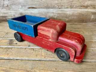 Vintage 13 1/2 " Wooden Wyandotte Marx Girard War Time Highway Dept.  Toy Truck.