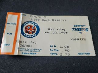 Vintage Detroit Tigers Vs York Yankees Baseball Game Ticket Stub 1985
