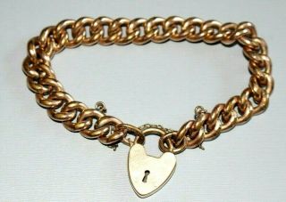 Vintage / Antique 9ct Gold Plated Curb Chain Bracelet With Padlock.