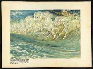 Neptunes Horses By Walter Crane Early Colour Print C1895