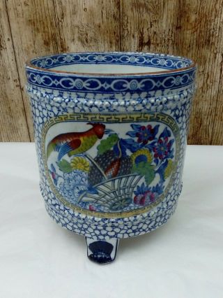 Antique C1913 Jardiniere 6 " Blue & White Plant Pot Holder By Adams Rd 623294