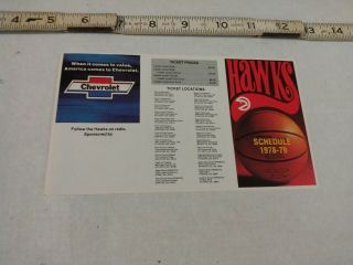 1978 - 79 Atlanta Hawks Pocket Basketball Schedule - Chevrolet