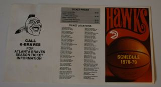1978 - 79 Atlanta Hawks Pocket Schedule Flat/never Folded