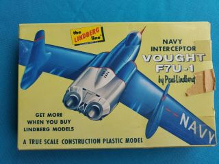 Vintage The Lindberg Line Vought F7u - 1 U.  S Navy Plane Plastic Model Kit