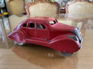 Vintage Marx Pressed Steel Press Down Mystery Car Toy Red 9.  5”