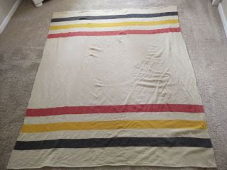 Vintage Faribo 100 Wool Appr.  82 " X 67 " 3 Stripe Frontier Bed Blanket - 1 Blue