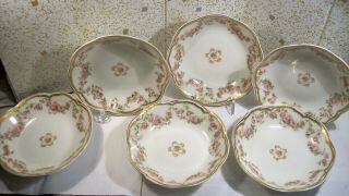 6 Lovely Antique Haviland Limoges Side Dish Bowl Double Gold Rose Schleiger 270