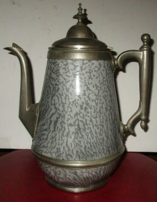 1877 Granite Coffee Pot " The Perfection " Manning Bowman Co Coffee Pot Orig Tag