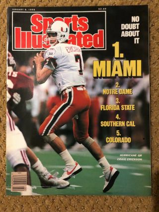 Si Sports Illustrated January 8,  1990 Miami Hurricanes 1 Craig Erickson Vg