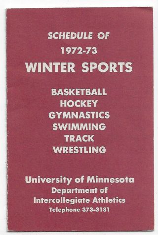 Rare 1972 - 73 University Of Minnesota Basketball Hockey & More College Schedule