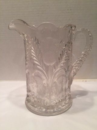 Antique Eapg Near Cut 7” Thistle Pattern Pitcher Pressed Glass