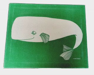 Vintage Mid Century Marushka Whale Screen Print 16x20 Stretched Canvas Art