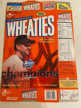 Wheaties Cereal Box 18 Oz.  Joe Torre Ny Yankees World Series Champion 1999